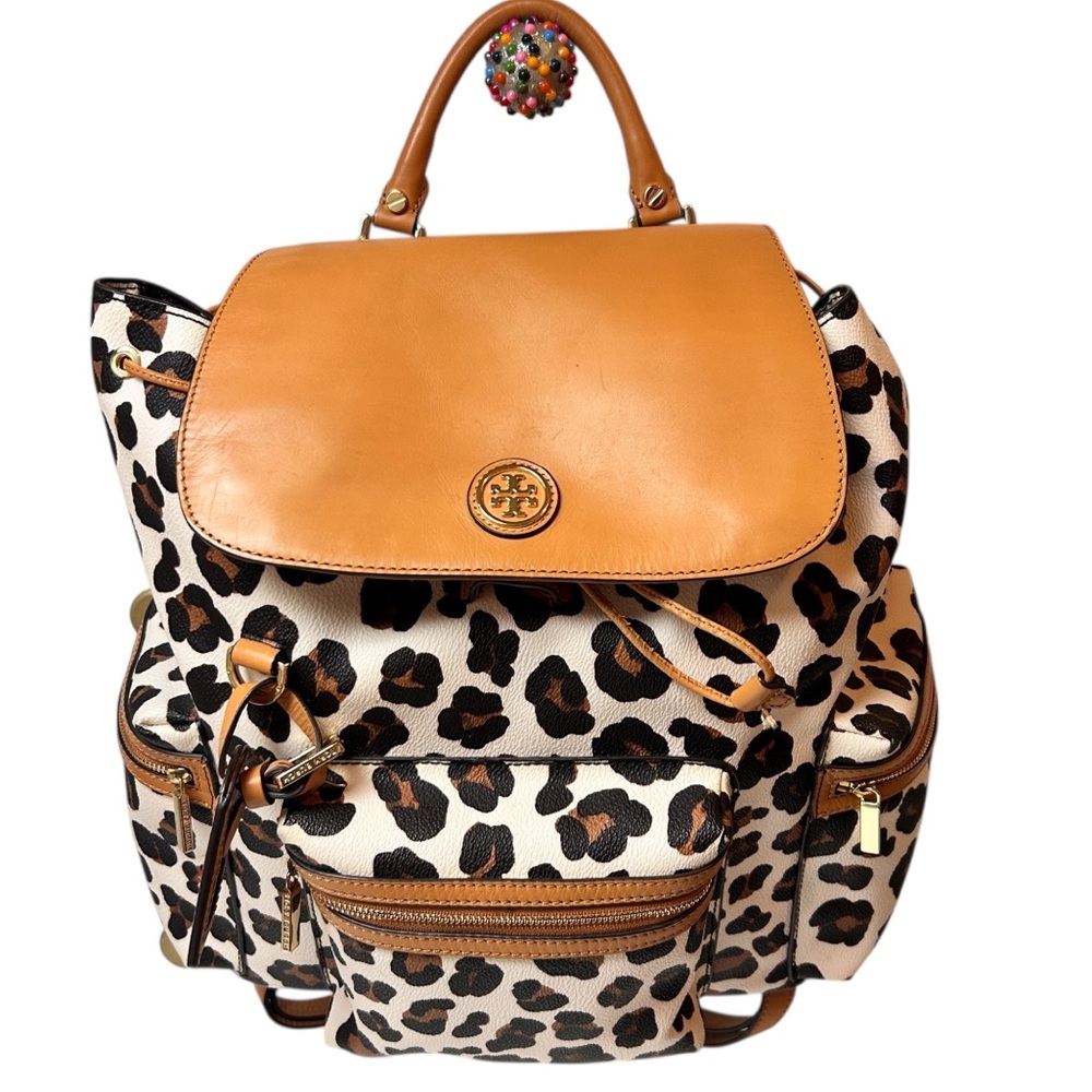Tory Burch Leopard Print Backpack - Tan and Black